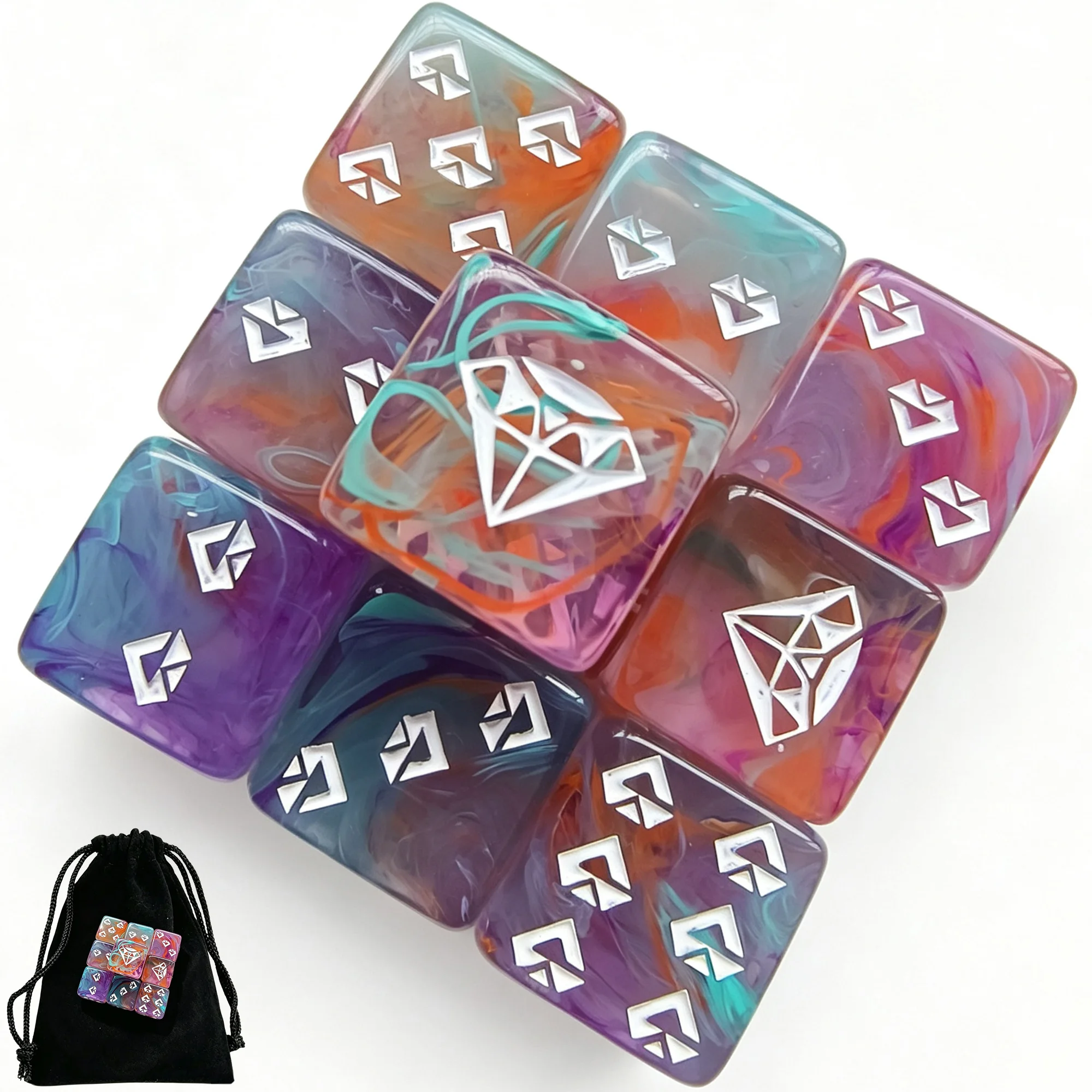10pcs Counter Dice for Warhammer 40k DND Monopoly Backgammon Move Dice Upgrade Dot Dice Set D6 Diamond with Storage Bag