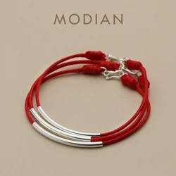 Modian Simple Silver Elbow Red Rope Couple Bracelet for Women 925 Sterling Silver Chain Bracelet Ethnic Style Fine Jewelry Gift