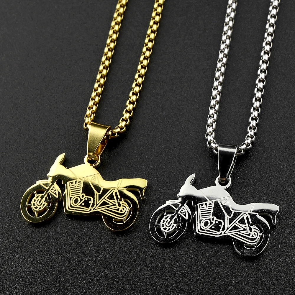 Retro Motorrad Straßenfahrzeug Anhänger Halskette für Damen und Herren, Edelstahl, silberfarben, Hip-Hop Punk Kette, Schmuckgeschenke – Detail 5