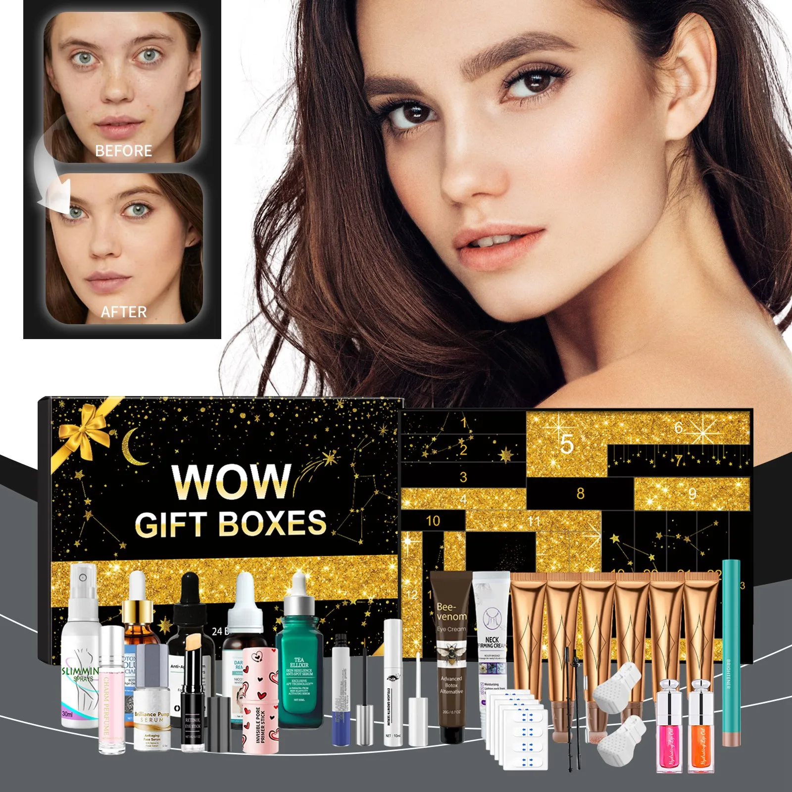 الفتيات ماكياج تقويم القدوم مفاجأة صندوق أعمى 24 قطعة منتجات العناية بالبشرة هدية صندوق عيد الميلاد العد التنازلي التقويم مجموعة العناية بالجمال