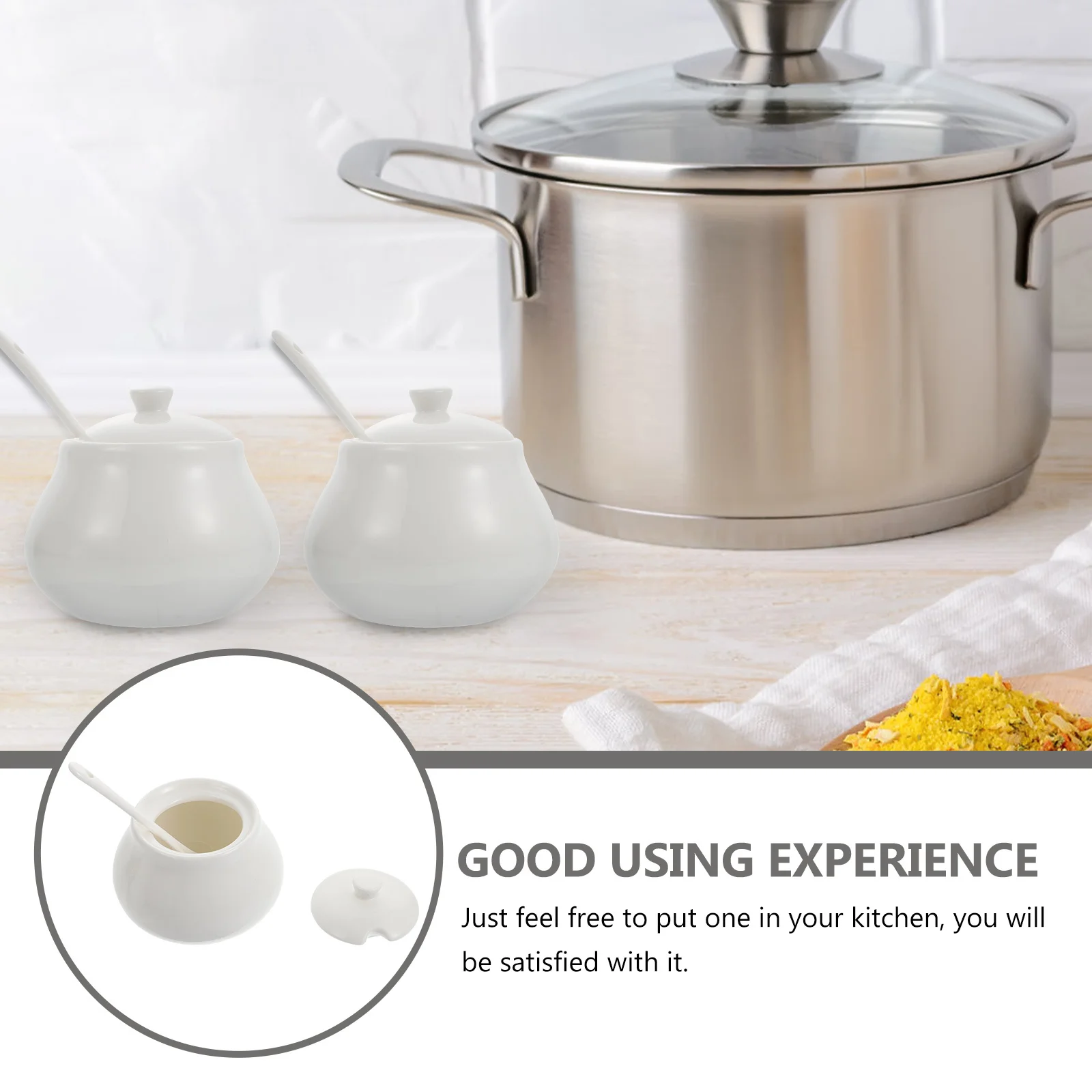 

2Pcs Ceramic Kitchen Storage Jars Simple Design Salt Sugar Pepper Spice Containers for Home Cooking Spice Jars