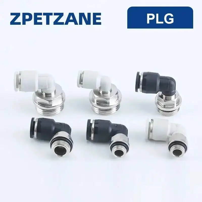 10pcs PLG Elbow Pneumatic Fittings G-thread Gas Pipe Quick Connector PL8-G02 Element Quick Connector Black/White