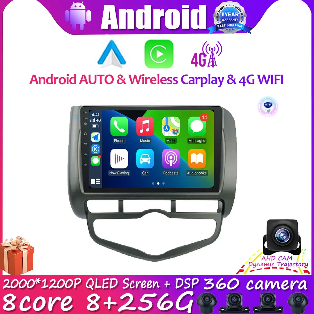 

9inch Car Radio Multimedia Player Navigation Auto Carplay Android 14 For Honda Fit Jazz City 2004-2007 RHD WIFI 4G DSP Buletooth