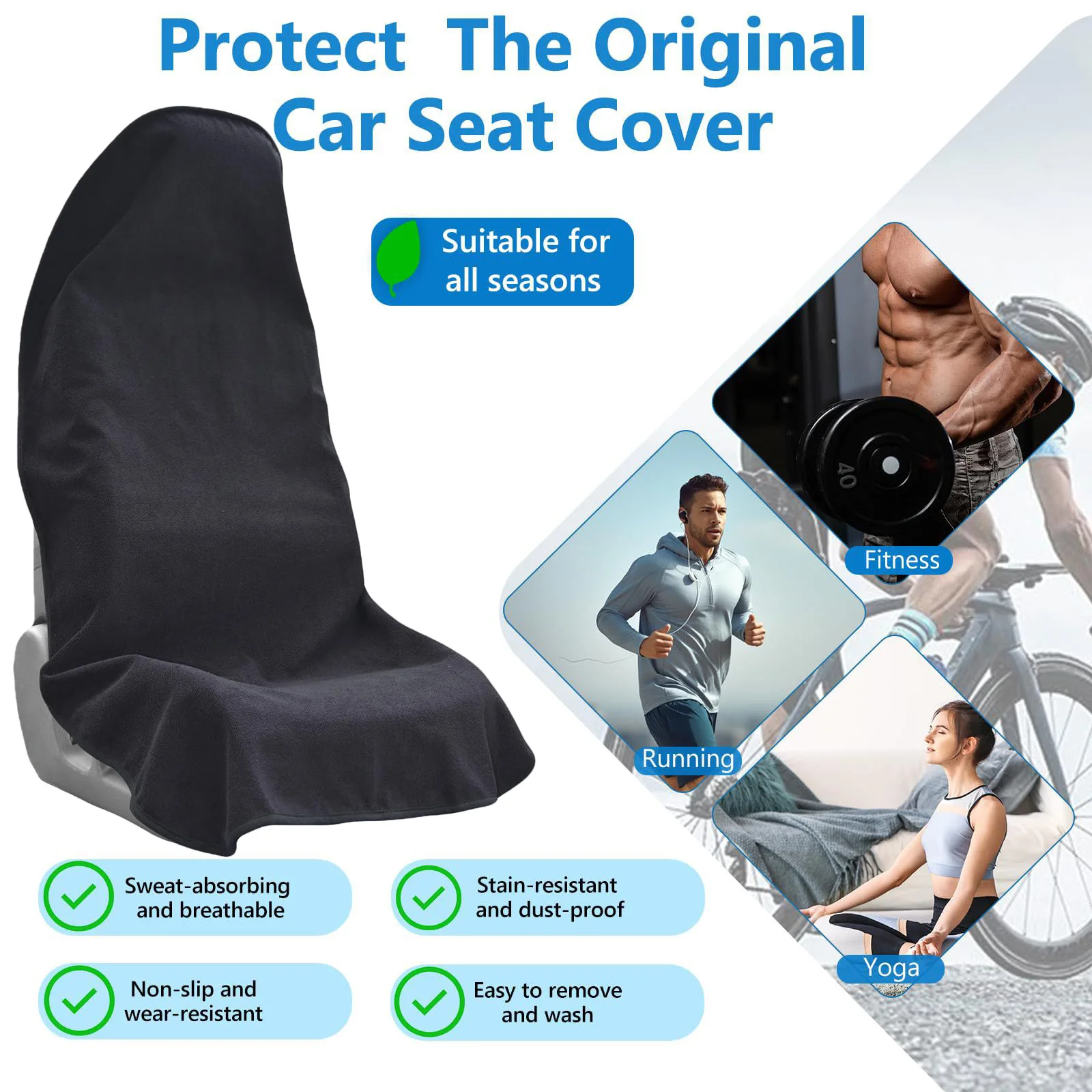 Universal waterproof car seat towel cover, fast drying, air-permeable cushion, sweat-proof seat towel cover