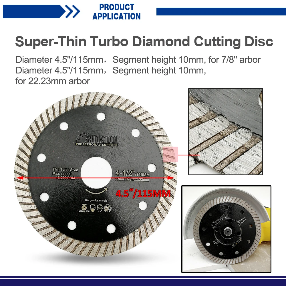 SHDIATOOL 10pcs 4.5inch/115MM Diamond hot pressed superthin sawblade diamond turbo blade ceramic/tile cutting disc diamond wheel