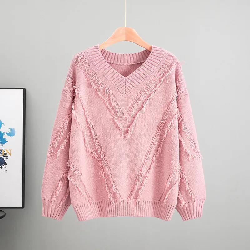 

Loose Knit V-neck Lazy and Stylish Su Sweater for Women in Spring and Autumn New Fashionable Western Style Top