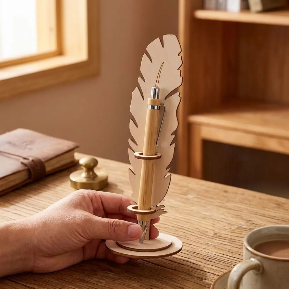 Creative Retro Wooden Quill Pen Holder Funny Handmade Calligraphy Stand Unique Gifts Desktop Storage Rack Household