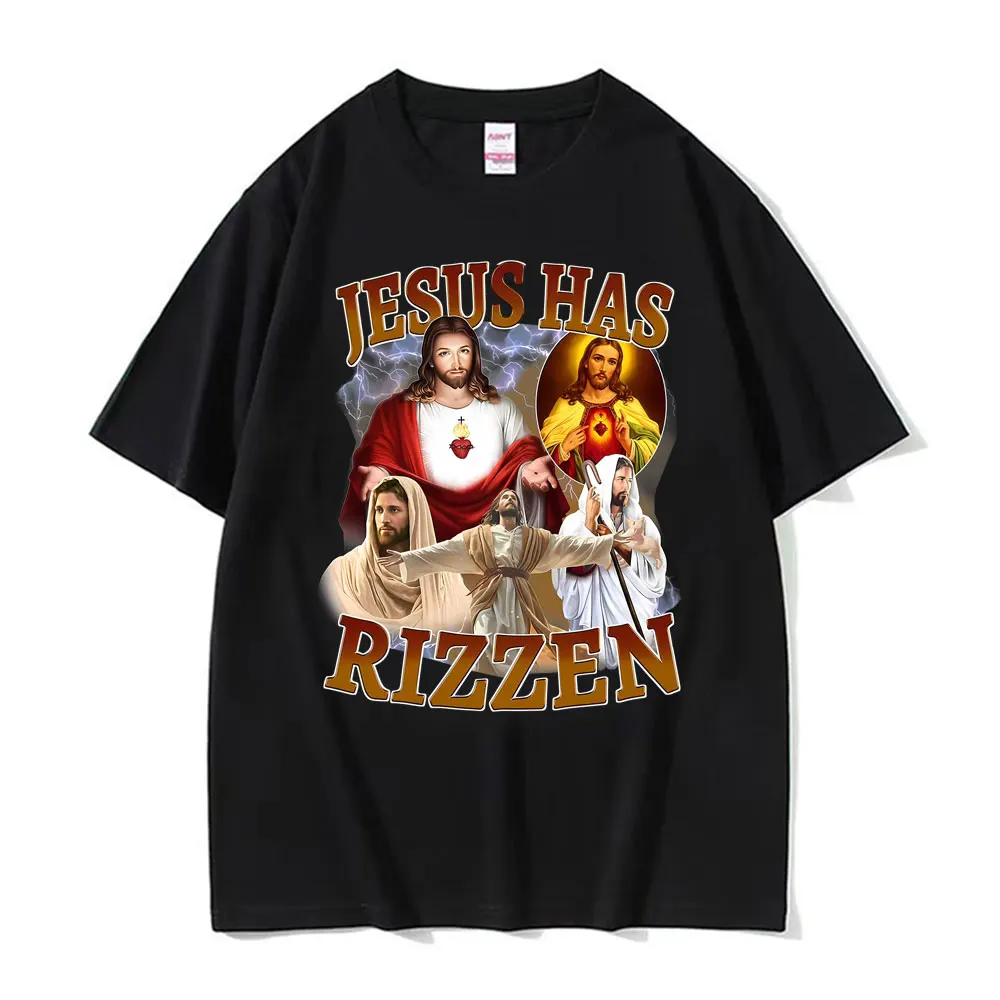 

Funny Jesus with Sunshine Jesus Cool Funny Pattern T-shirt 2025 Summer Men Women Comfortable Extra Large Gothic Cotton T-shirt