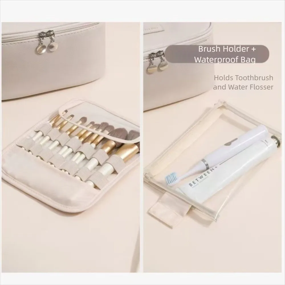 حقيبة يد لمستحضرات التجميل بتصميم متعدد الجيوب، سحاب للإغلاق، مقبض مريح، حقيبة مكياج محمولة منفصلة، جافة ورطبة، سهلة الوصول #4