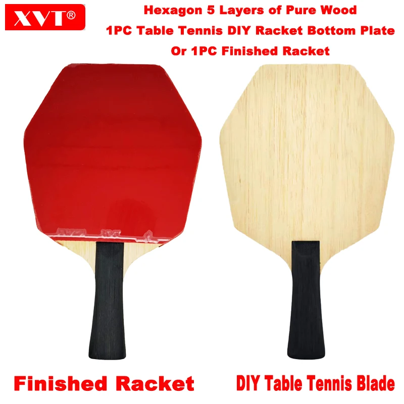 Hexagonal Ayus 5 Layers Pure Wood Table Tennis Blade Without Label Words Loop Fast Break Bat for Entry-level Professional Level