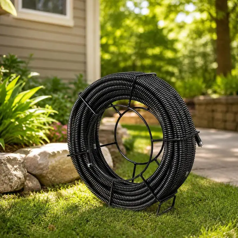 Spirale de nettoyage de canalisations 30 m x 16 mm, câble professionnel de nettoyage de canalisations avec 7 coupeurs pour canalisations de 20-100 mm, spirale de canalisation à âme creuse pour évier, drain de sol, toilettes