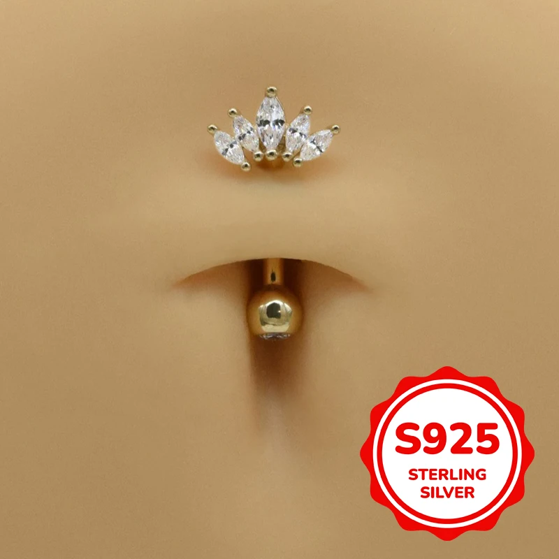 Piercing para el ombligo de plata de ley S925, diseño de ojo de caballo y corona, joyería sencilla, clásica, de moda, ligera, de lujo, estilo retro, para el uso diario.