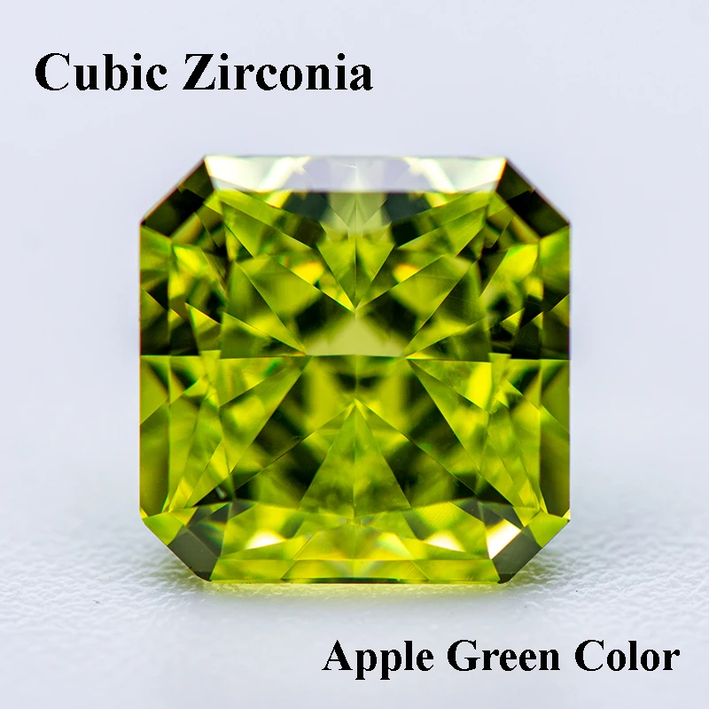 

Cubic Zirconia Crushed Ice Cut Apple Green Color Asscher Shape Charms Beads for Diy Jewelry Making Ring Materials No Certificate