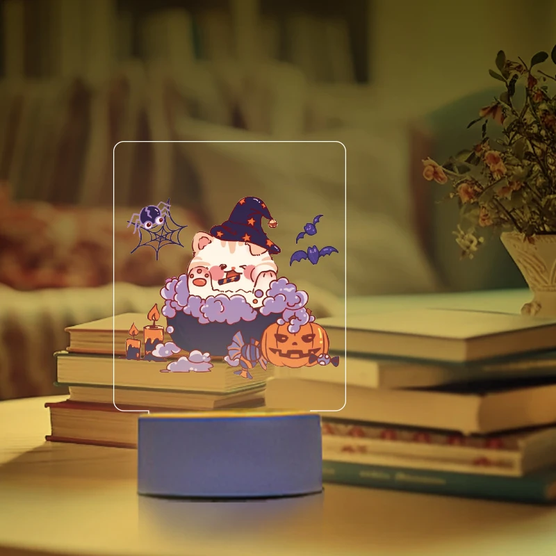 Spersonalizowana lampka nocna kolorowy nadruk lampka nocna USB do domu dekoracje na Halloween biała podstawa