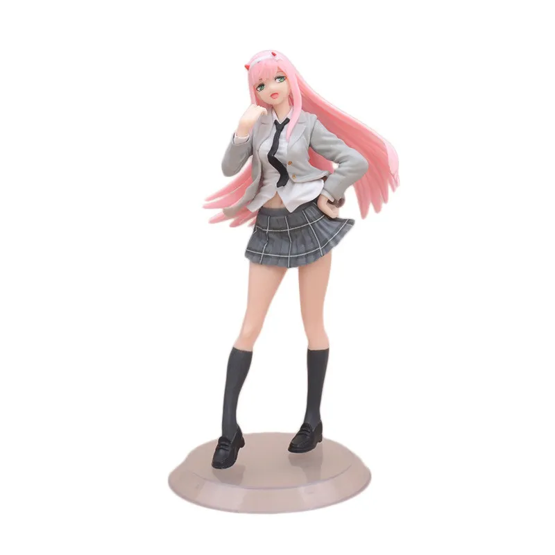 18.5CM Anime Darling in the FranXX Figure 02 ZERO TWO School Uniform Dress Up JK Skirt Model Toy Gift Collection PVC Standing