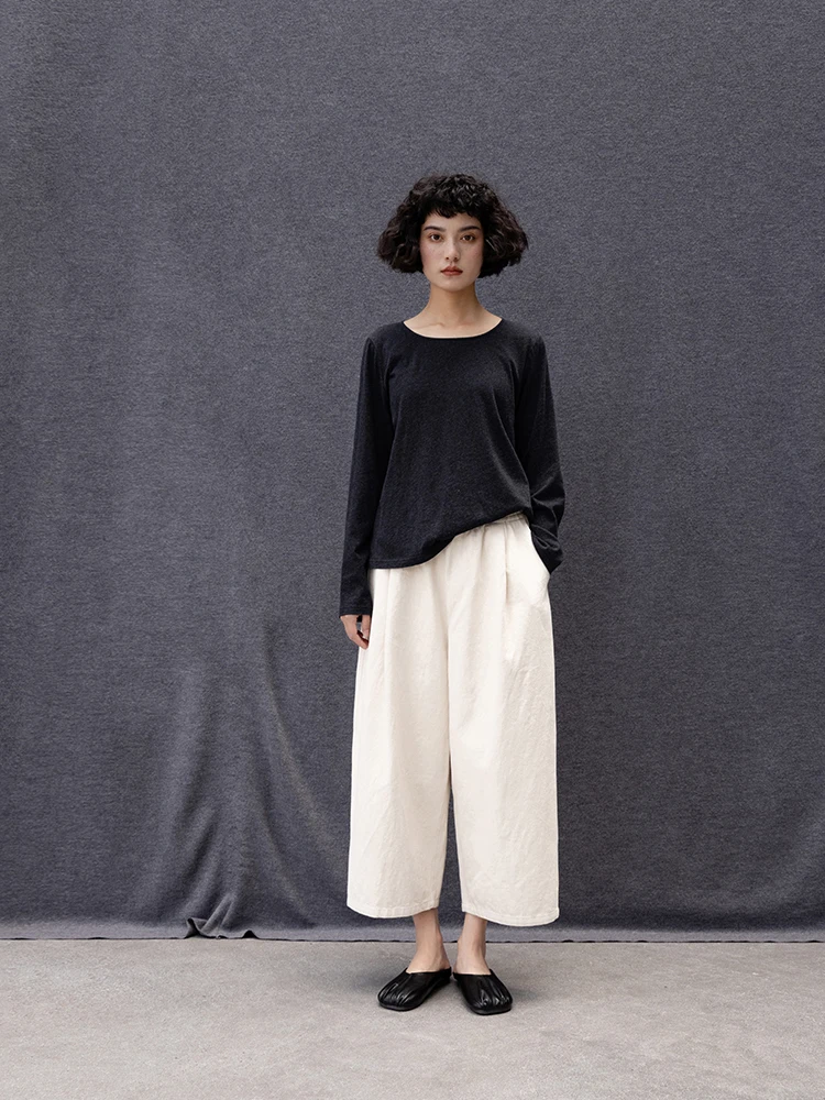 

Новая коллекция Le, джинсовые широкие брюки из 00% хлопка с эластичной резинкой на талии, осенне-зимние повседневные брюки, оригинальные белые брюки