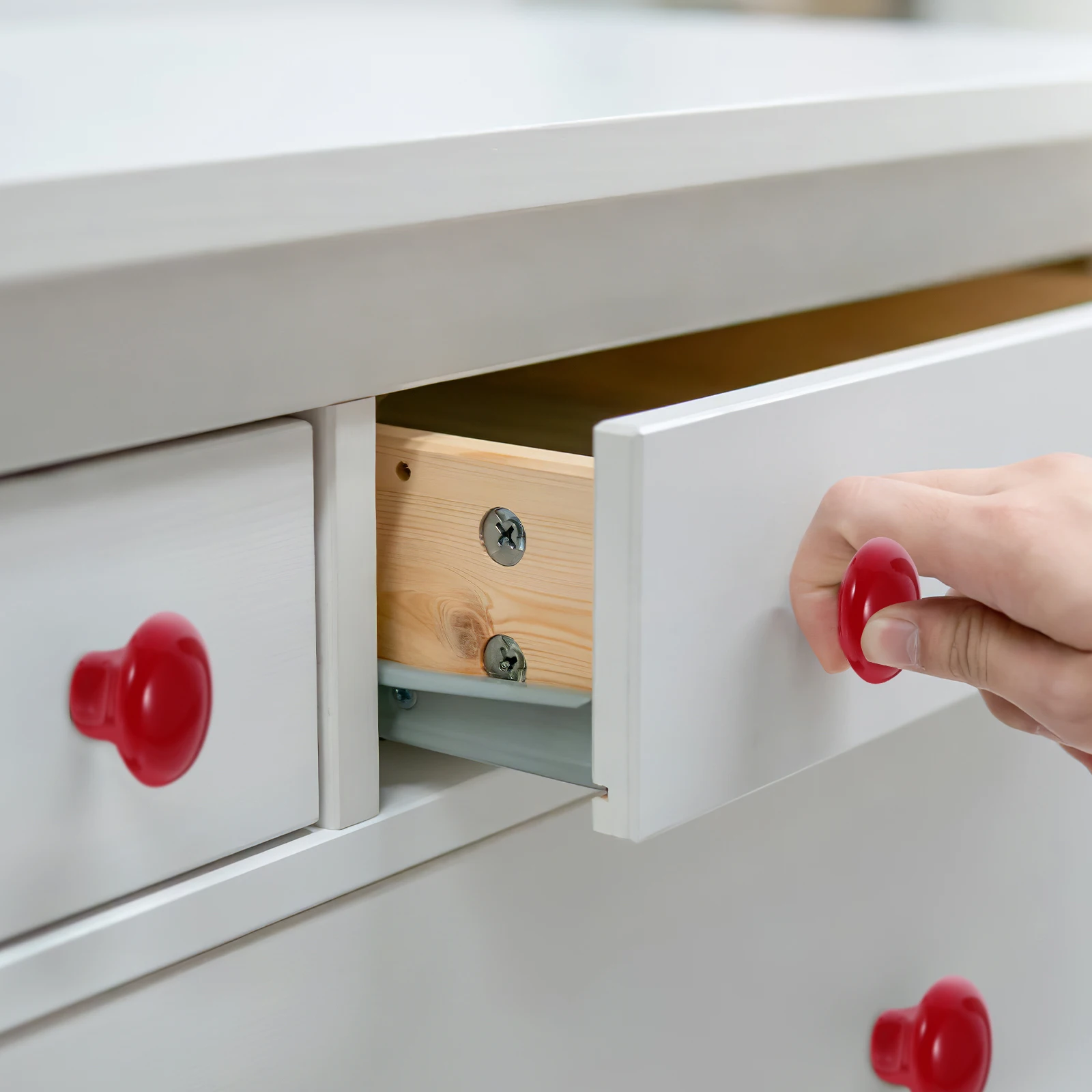 

5pcs Round Ceramic Door Knobs Pull Handles Durable Red Cupboard Drawer Cabinet Handle Set For Kitchen Furniture Size S (24Mm H
