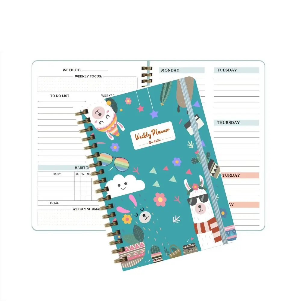 Stationery A5 Weekly Planner No Date Planner Reminder Weekly Schedule Book with Straps Efficiency Coil Notebook Office