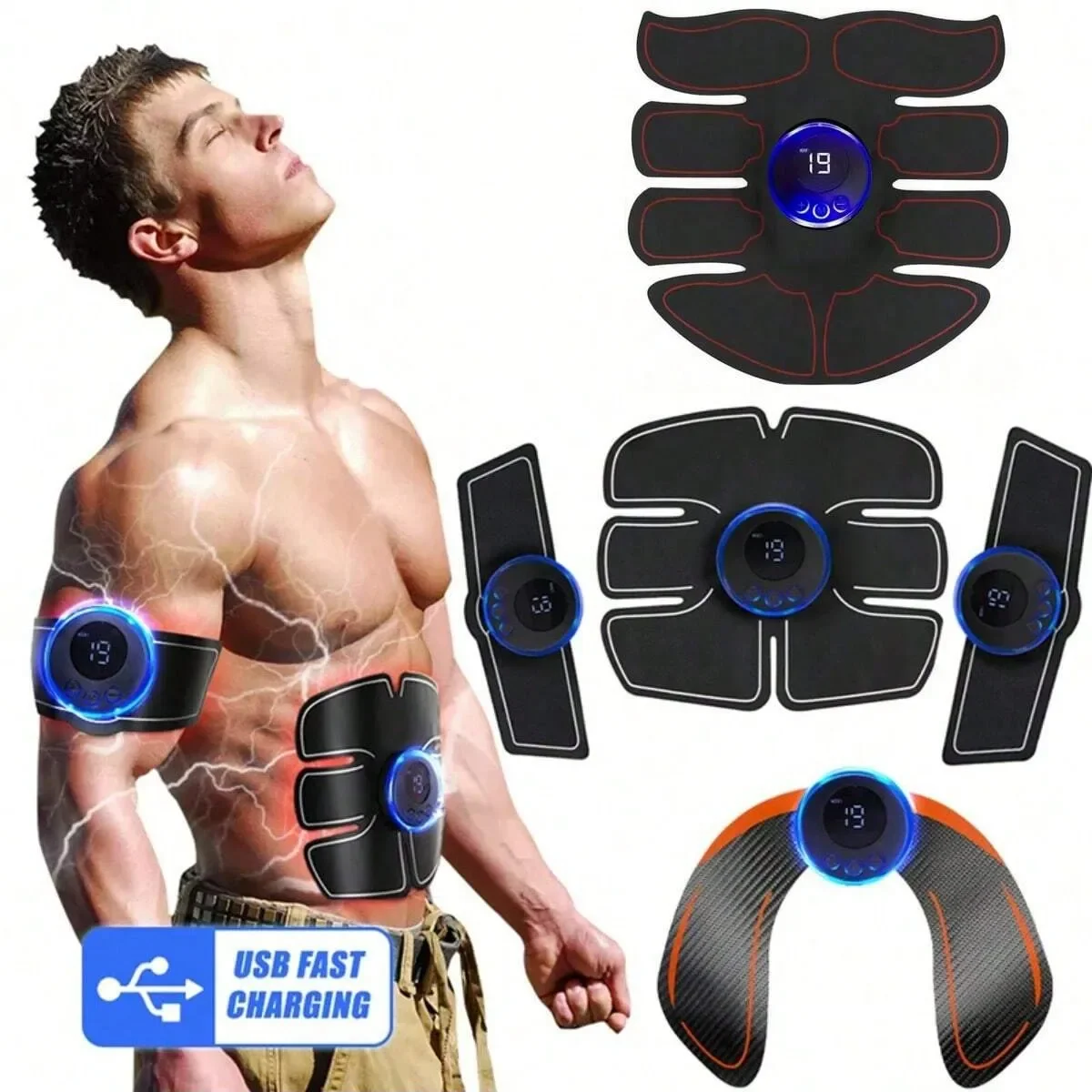 5-In-1 Wireless Muscle Stimulator: USB Rechargeable, 19 Speeds, Whole Body Fitness, Abdominal&Hip Training, Myofascial Massager