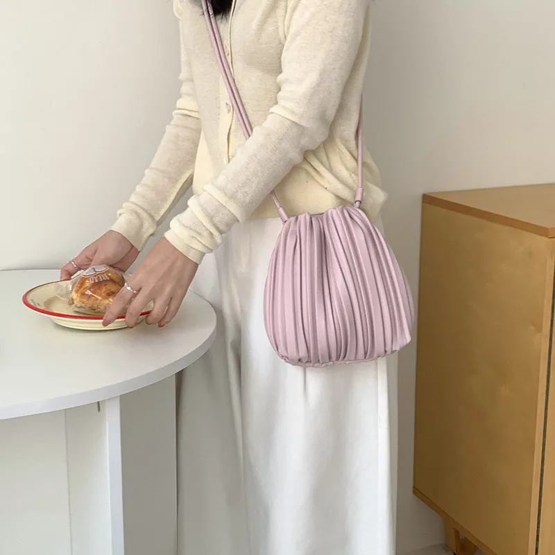 Spring Summer Pleated Crossbody Bag for Women Design Magnetic Closure Small Square Bag Mini Cell Phone Purse Casual Shoulder Bag