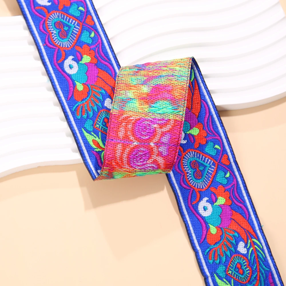 7 Yards 5CM 2 INCH Width Phoenix Embroidery Ribbon With Chinese Elements Blue Background