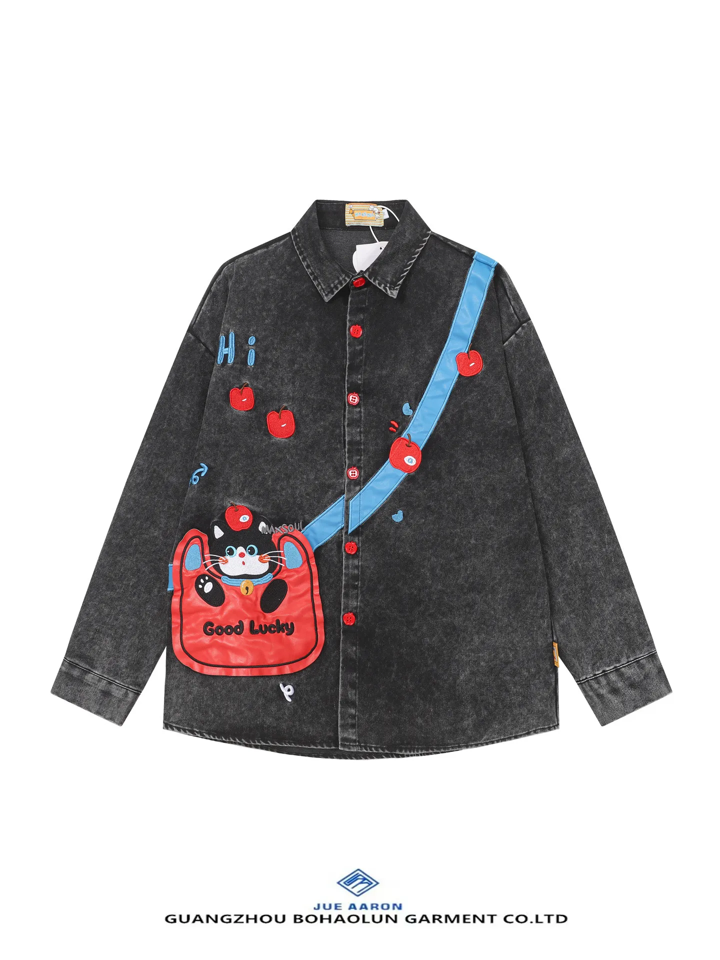 

Мужская рубашка JueAaron в американском ретро-стиле с вышивкой, джинсовая, с длинным рукавом, свободного кроя, повседневная, удобная, для весны и осени