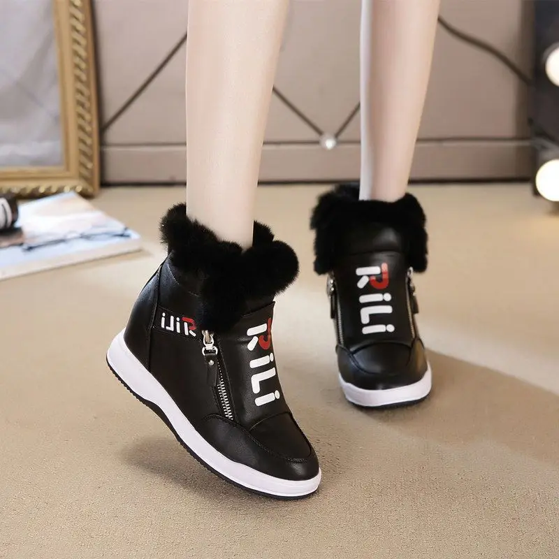 Height Increasing Casual Women Shoes Leather Black White Platform Wedge Sneakers Women 2026 Ladies Shoes Woman Chaussures Femme
