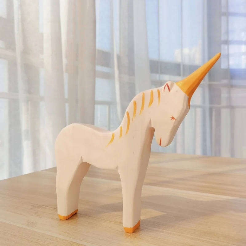 Giocattoli Montessori in legno di unicorno per bambini Handcarft grandi animali fatti a mano figura cognizione giocattoli educativi precoci per bambini