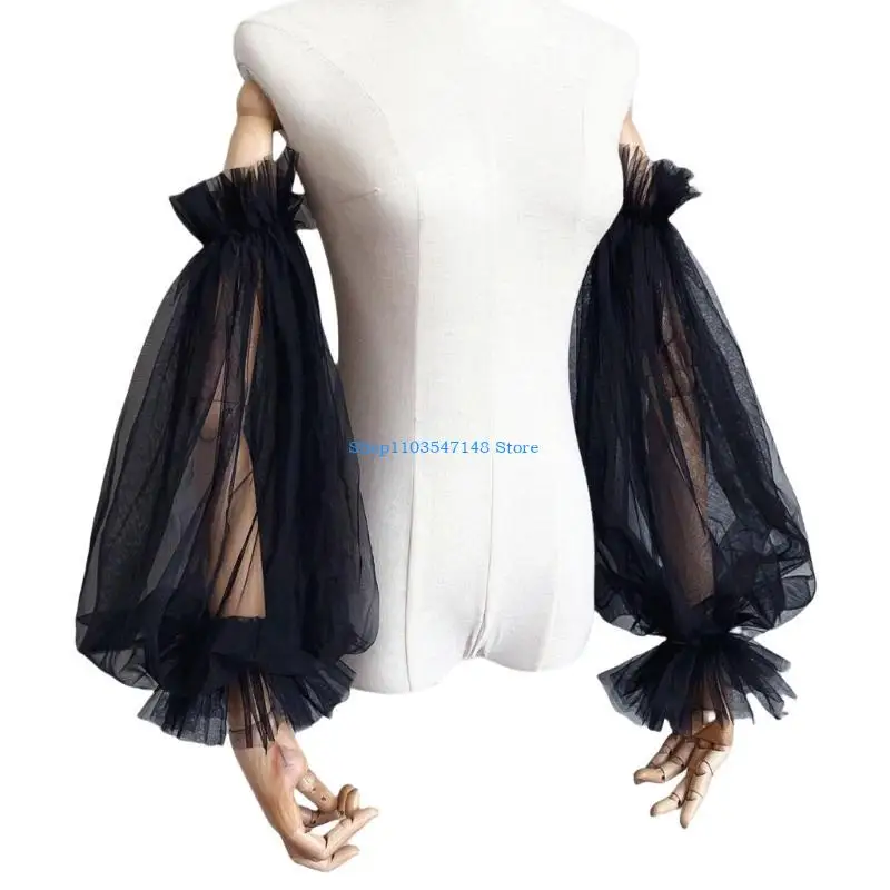 

P88B Women Wedding Gown Sleeves Simple Sheer Bishop Sleeve Tulle False Sleeves