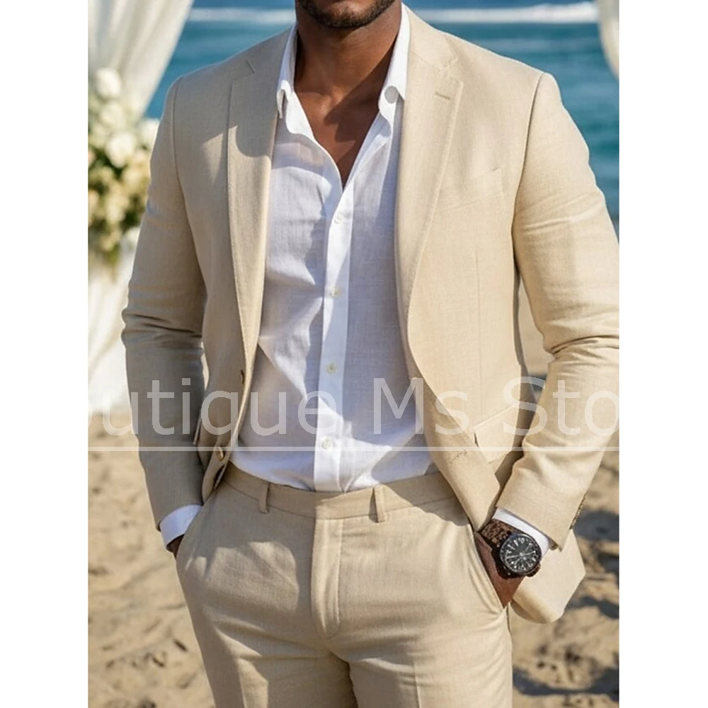 

Men's Linen 2 Piece Suit Set Slim Fit Single Breasted Blazer and Pants Beach Wedding Party Business Casual Formal Tuxedo