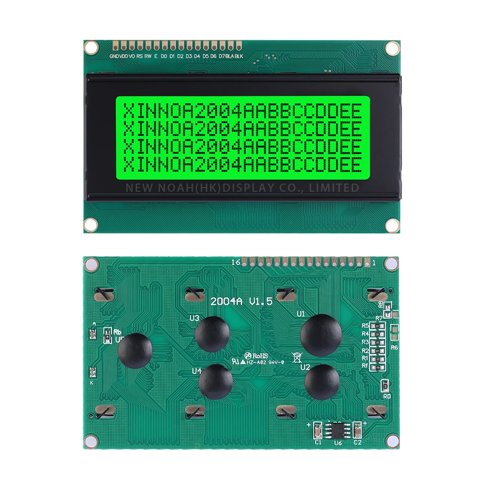 Grünes Licht, schwarze Buchstaben, 2004 A, 3,3 V, Flüssigkristallanzeige, 4 x 20, 4 x 20, 4002, Punktmodul, 98 x 60 mm, Controller, ST7066U, Schriftartbildschirm