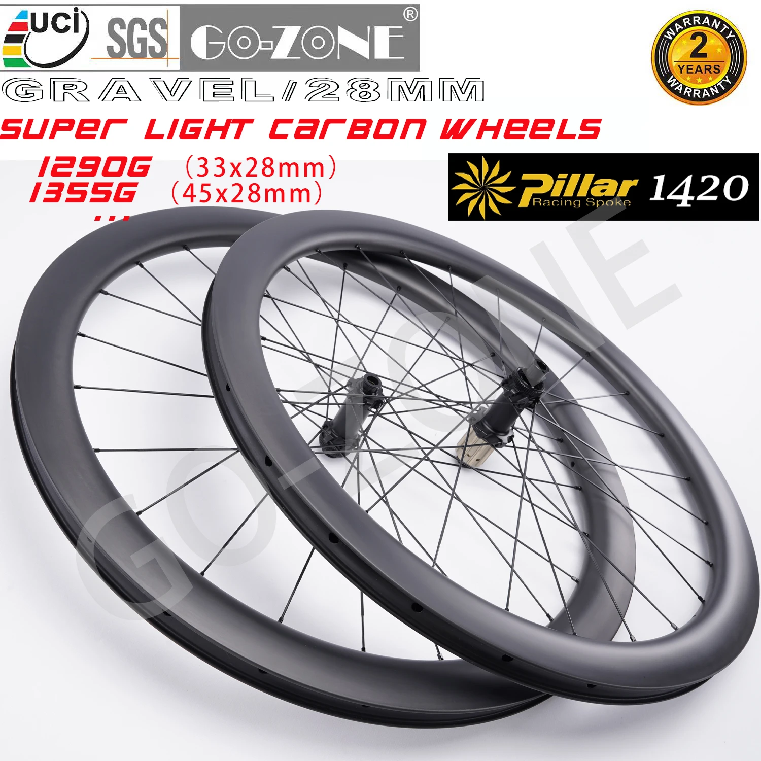 

UCI Quality Supper Light 1290g 700c Carbon Road Wheels Disc Brake Gravel Cyclocross 28mm Pillar 1420 R260D Centerlock Wheelset