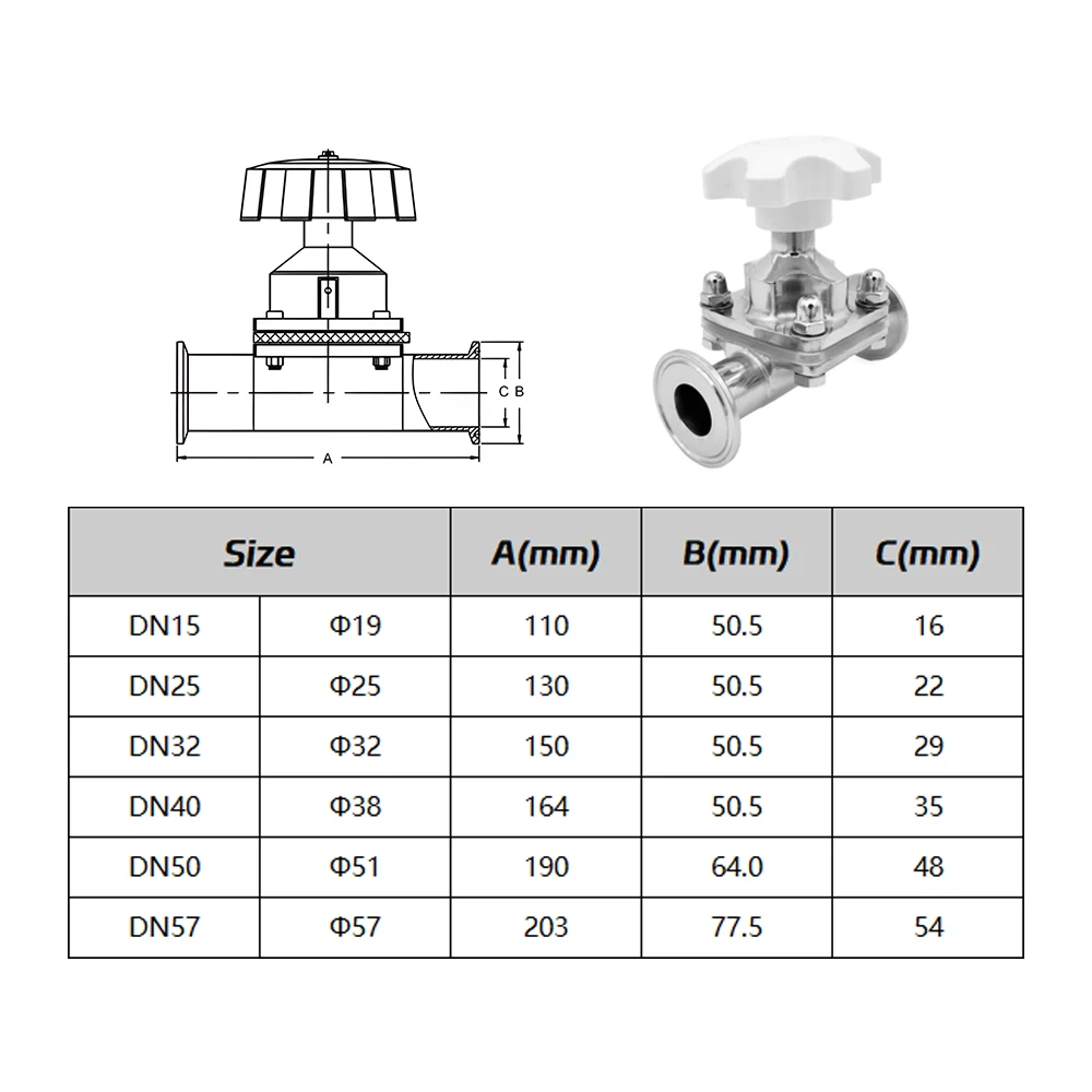 Magnetventil Tri Clamp Sanitary Diaphragm Valve - SS316L Corrosion-Resistant for DN15/20/25/50(1.5\ Wasser und Dampf — Detail 1