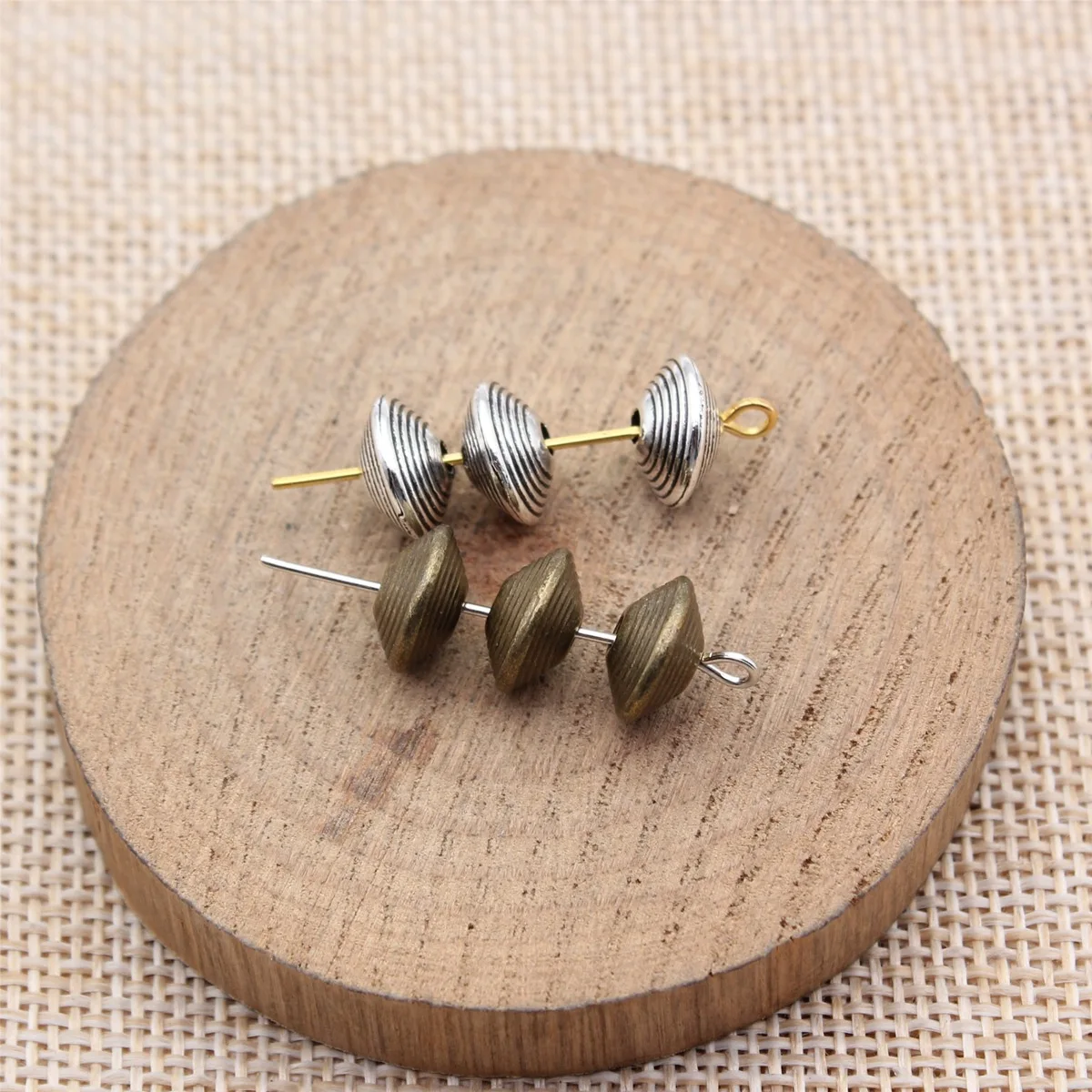 WYSIWYG 20pcs 10x10x5.5mm Antique Bronze Color Antique Silver Color Double-Sided Conical Pattern Small Hole Beads Spacer Beads