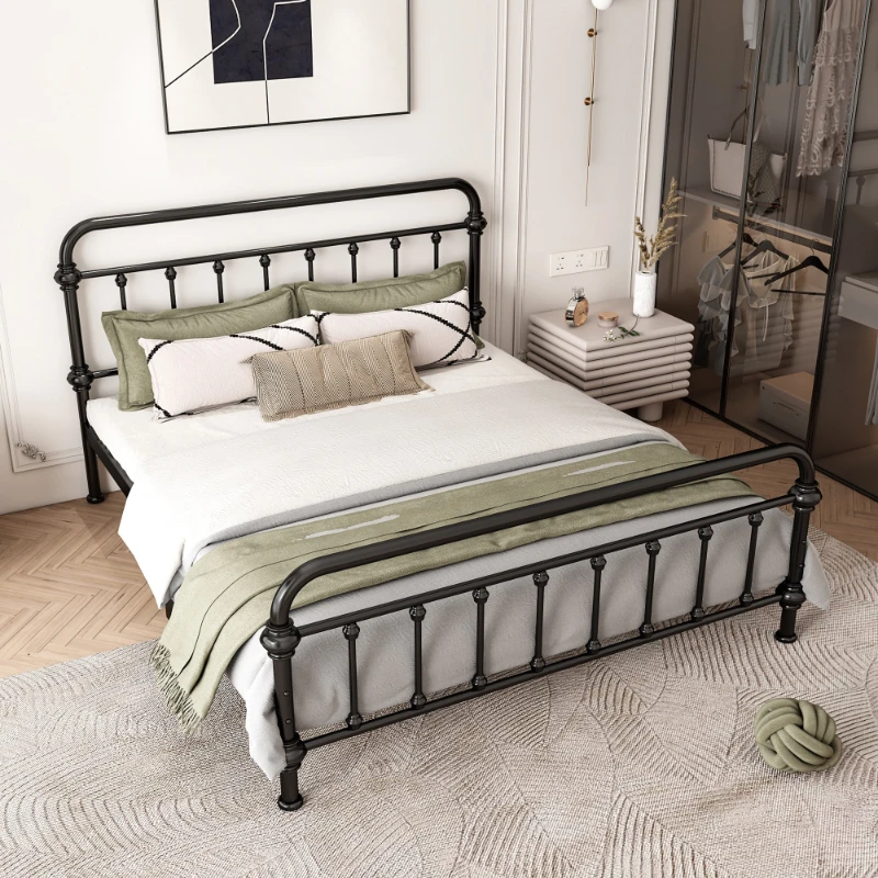 

European wrought iron bed simple modern Nordic 1.5m single bed reinforced thickened base de cama king size bedroom furniture
