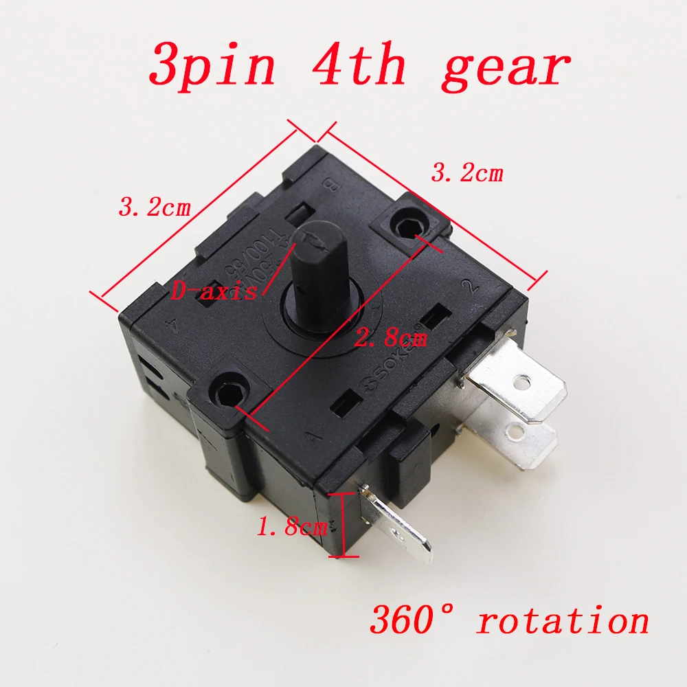 1PCS Electric Room Heater Position 3 Pin 5 Pin 3 Gear 4 Rotary Switch Selector AC 250V 16A Radiator Air Cooler Heater