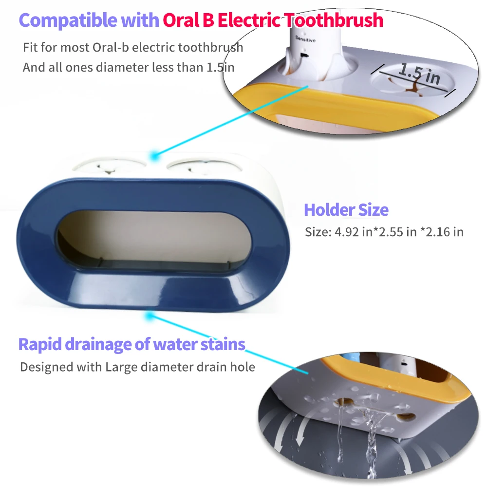 Bàn Chải Đánh Răng Điện Giá Đỡ Và 4 Bàn Chải Đánh Răng Có Tương Thích Với Oral B Bàn Chải Đánh Răng Điện Cho Nhà Tắm, Treo Tường Cho