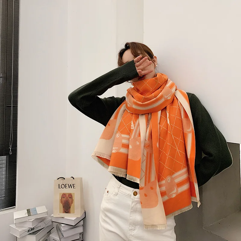 شال فاخر بطباعة حصان كشمير للنساء ، وشاح شتوي ، أغطية بطانية ، باشمينا ، عباءة سفر ، ملابس ستولز ، دافئة ، غير رسمية #3