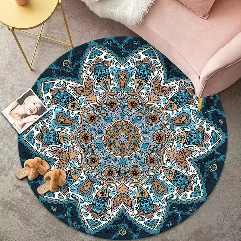 VIKAMA Mandala Ethnic-Style Round Rug: Comfortable, Warm, and Noise-Reducing Home Decor for Relaxation Areas and Tea Rooms