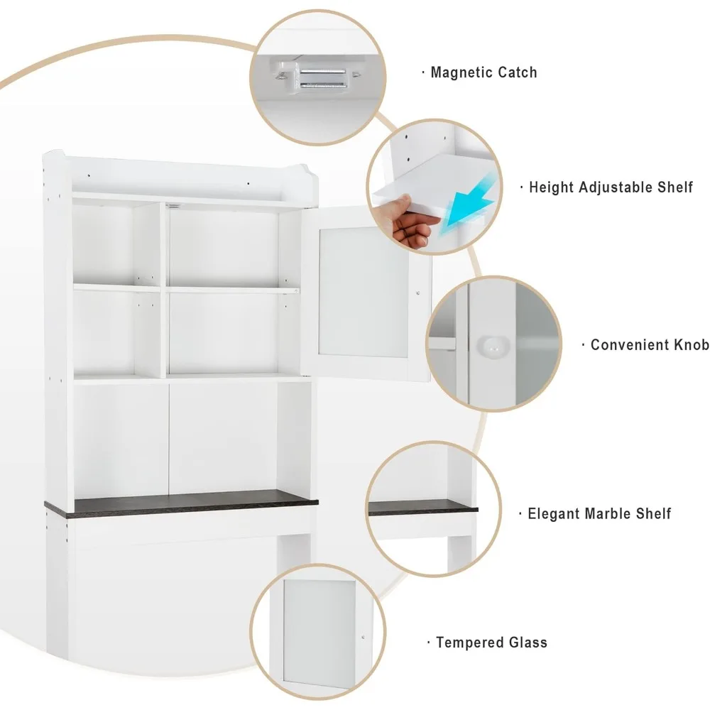 Over Het Toilet Badkamer Opbergkast Vrijstaande Houten Badkamer Organizer Met Verstelbare Planken En Glazen Deur, Wit