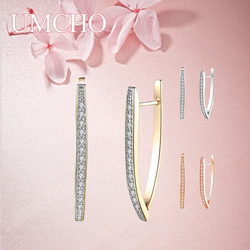 

UMCHO New V Shape Long Earrings For Women Rose Gold Color Dangle Earrings Girl Wedding Party Glossy