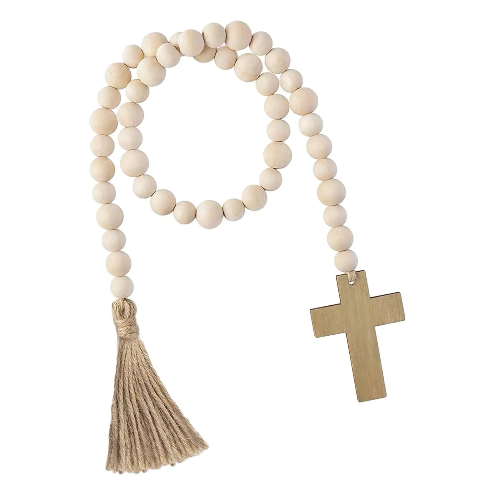 Easter Wooden Beads Garland Pendant Tassels Handmade Boho Ornaments Cross for Wood Suitable for Country Events