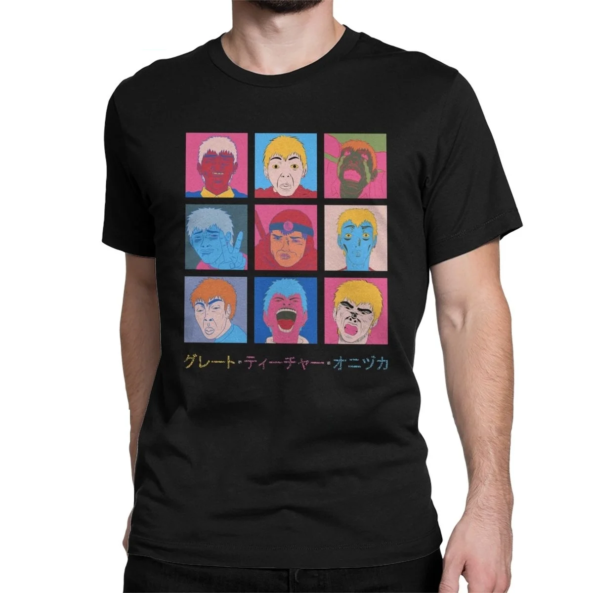 Men GTO Onizuka Faces 3D Tshirts Great Teacher Onizuka Japan Manga Tops Novelty Camisas Round Neck Harajuku T-Shirt