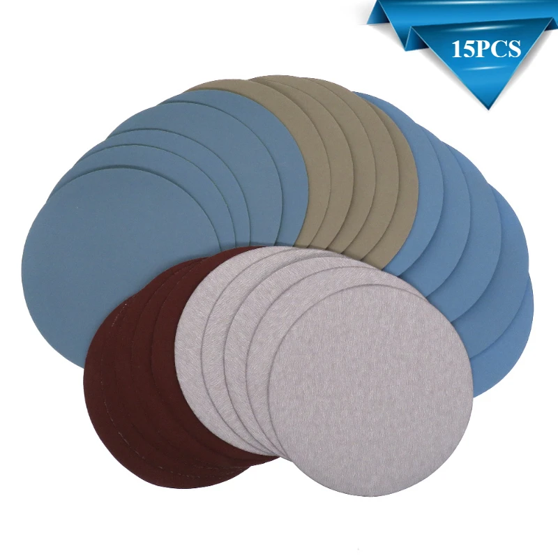 15pcs 125mm Inches Grit 1000 2000 3000 4000 5000 Sanding Discs Hook Loop Sandpaper Round Disk