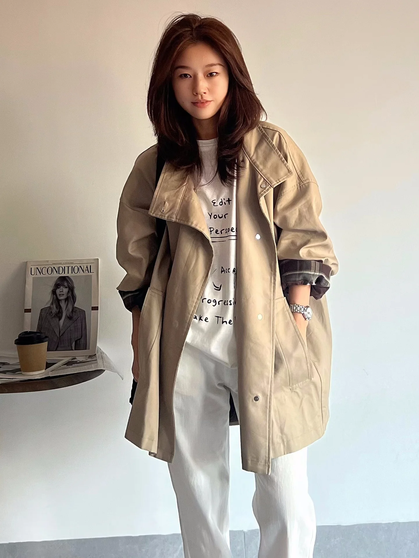 

i Color Retro Sle Women's Coat Spring Autumn New Small Size Silhouette Stand Collar Patchwork Outerwear