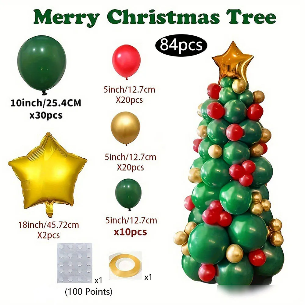 1set Creative Christmas Tree Decoration Green Red Gold Balloon With Gold Stars on top Christmas Party Decorations Xmas DIY Gifts - view 2