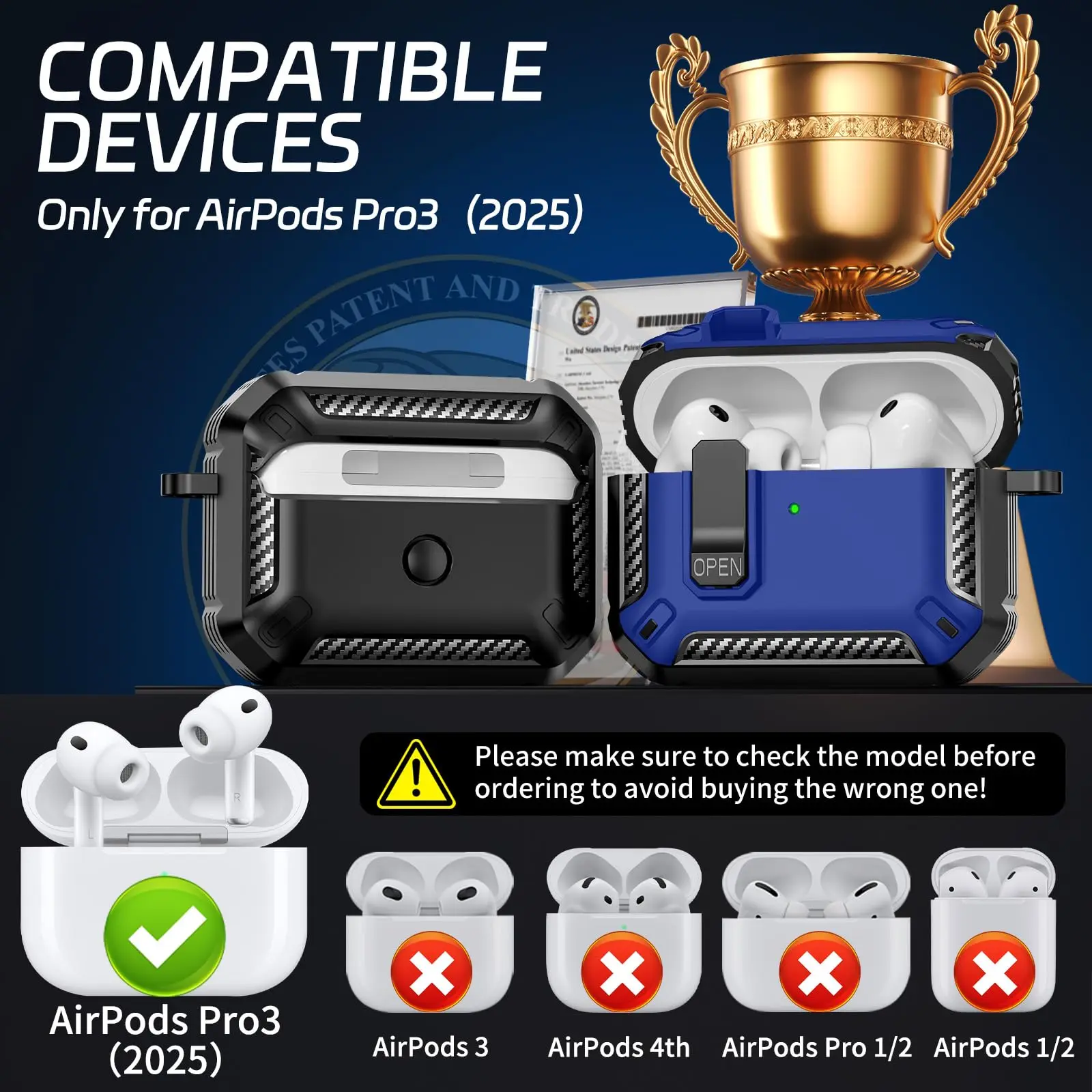 حافظة AirPod Pro 3 (2025 جديدة) غطاء حماية قوي من السقوط مع مجموعة تنظيف وسلسلة مفاتيح لحافظات Air Pods Pro 3 الآمنة