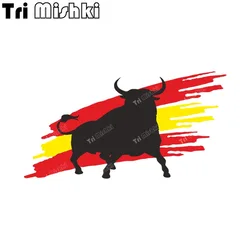 Tri Mishki W1353 Bull mit Spanien Flagge Auto Aufkleber PVC Aufkleber Aufkleber auf Motorrad Auto SUV Bike Laptop Kühlschrank Wand tür