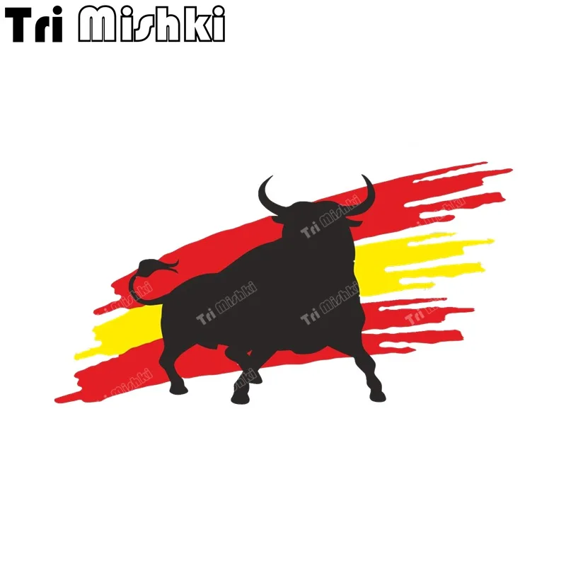 Tri Mishki W1353 Bull with Spain Flag Car Sticker PVC Decals Sticker on Motorbike Car SUV  Bike Laptop Fridge Wall Door