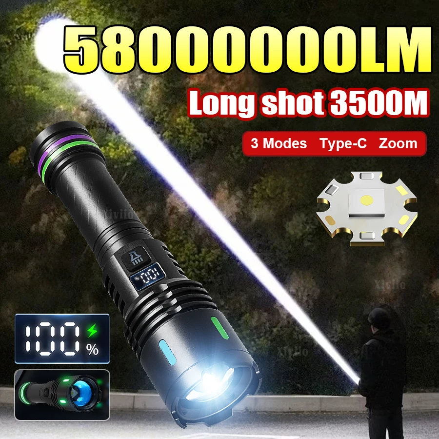 

НОВЫЕ самые мощные светодиодные фонарики дальнего действия 3500 м, 58000000LM, ультра яркая портативная лампа, уличный фонарь для кемпинга